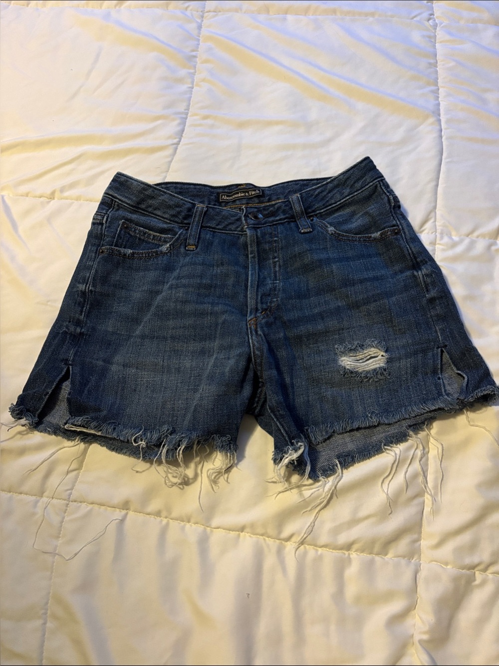 Abercrombie & Fitch Dark Blue Distressed Denim Cutoff Shorts